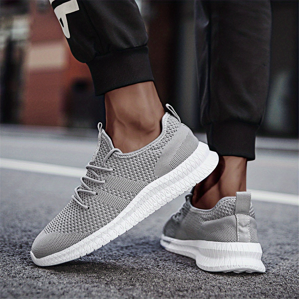 Men's Running Shoes Couple Knit Breathable Lightweight Running Shoes Outdoor Athletic Walking Sneakers, Spring And Summer
